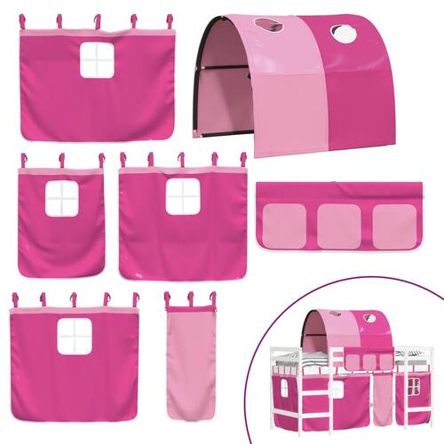 Højseng med tunnel 80x200 cm massivt fyrretræ pink
