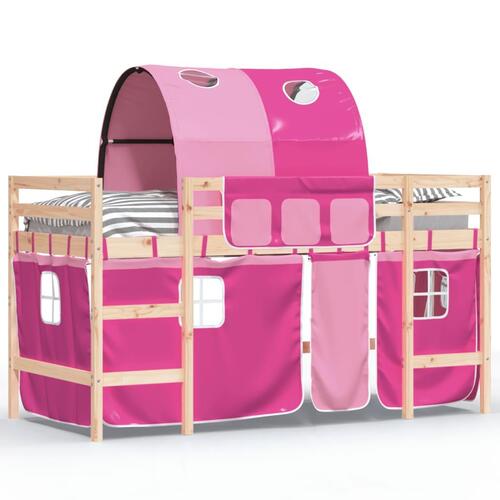 Højseng med tunnel 90x200 cm massivt fyrretræ pink