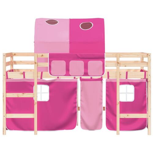 Højseng med tunnel 90x200 cm massivt fyrretræ pink