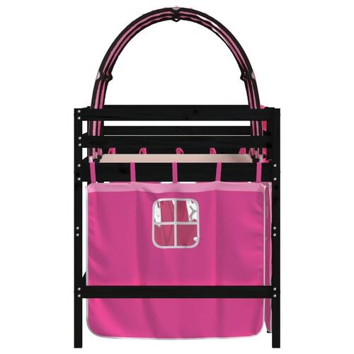 Højseng med tunnel 90x200 cm massivt fyrretræ pink
