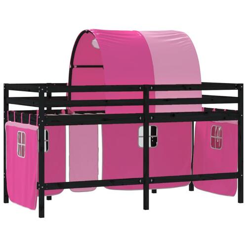 Højseng med tunnel 90x200 cm massivt fyrretræ pink