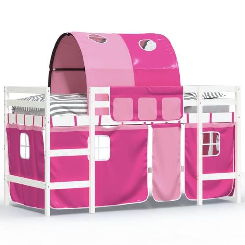 Højseng med tunnel 90x190 cm massivt fyrretræ pink