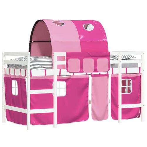 Højseng med tunnel 90x190 cm massivt fyrretræ pink