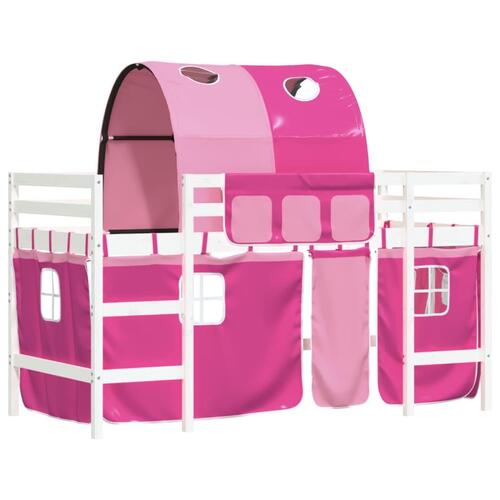 Højseng med tunnel 90x190 cm massivt fyrretræ pink