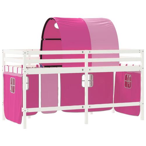 Højseng med tunnel 90x190 cm massivt fyrretræ pink