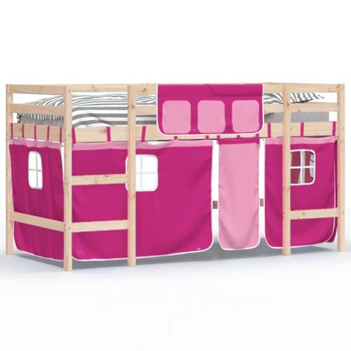 Højseng med gardiner 90x190 cm massivt fyrretræ pink