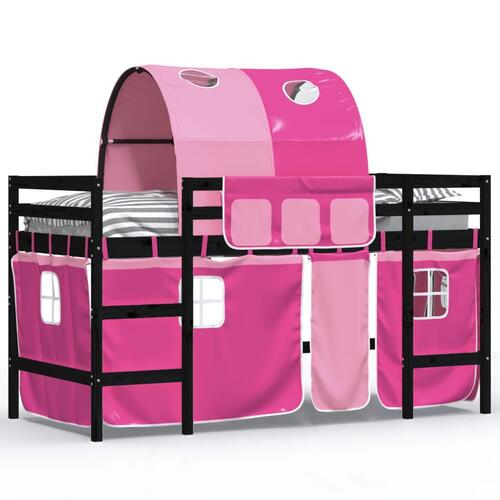 Højseng med tunnel 90x190 cm massivt fyrretræ pink