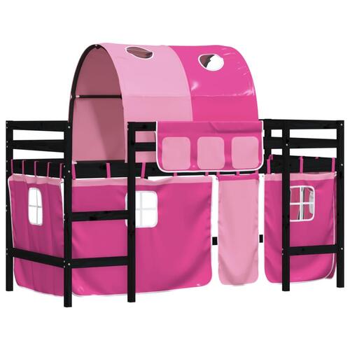 Højseng med tunnel 90x190 cm massivt fyrretræ pink