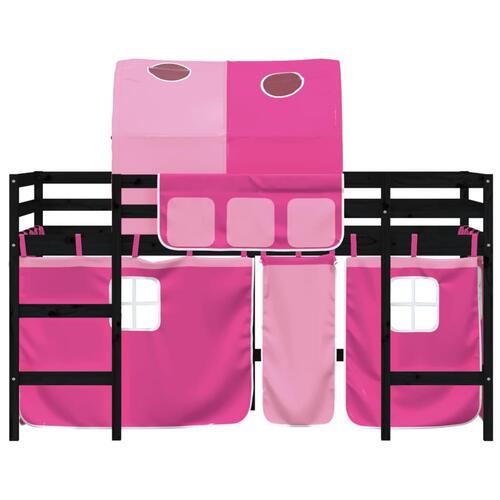 Højseng med tunnel 90x190 cm massivt fyrretræ pink