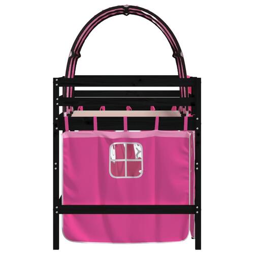 Højseng med tunnel 90x190 cm massivt fyrretræ pink