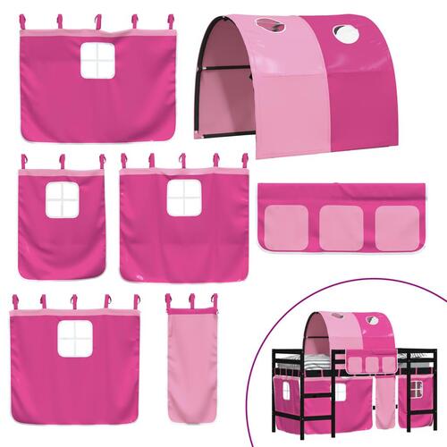 Højseng med tunnel 90x190 cm massivt fyrretræ pink