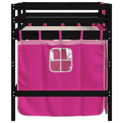 Højseng med gardiner 90x190 cm massivt fyrretræ pink
