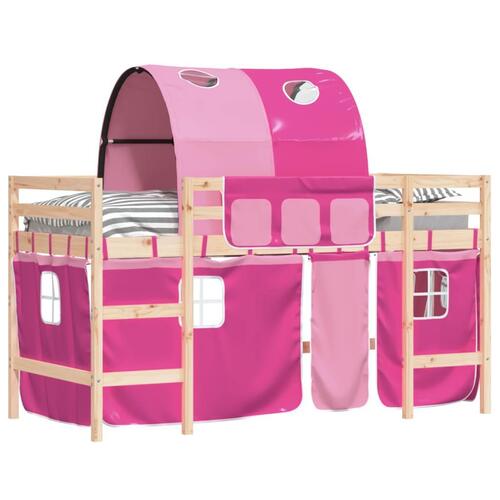 Højseng med tunnel 90x190 cm massivt fyrretræ pink