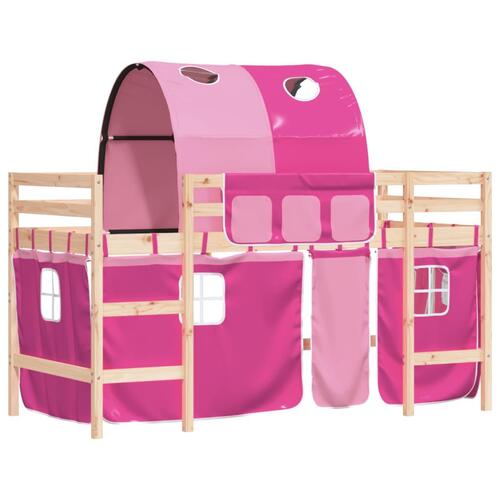Højseng med tunnel 90x190 cm massivt fyrretræ pink
