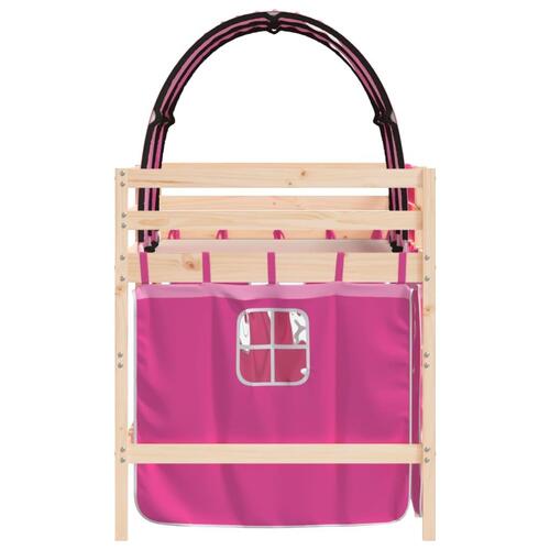 Højseng med tunnel 90x190 cm massivt fyrretræ pink
