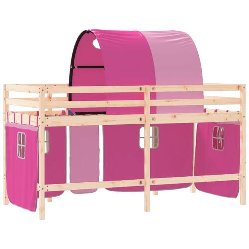 Højseng med tunnel 90x190 cm massivt fyrretræ pink