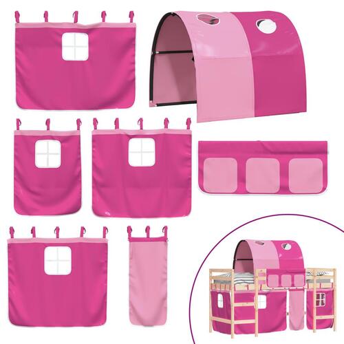 Højseng med tunnel 90x190 cm massivt fyrretræ pink