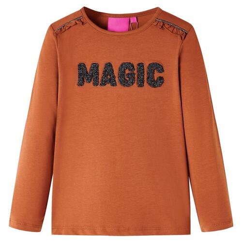 Langærmet T-shirt til børn str. 92 cognacfarvet