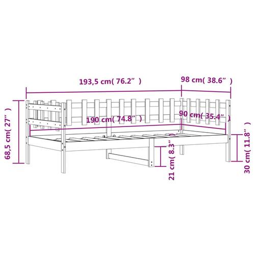 Daybed 90x190 cm massivt fyrretræ sort