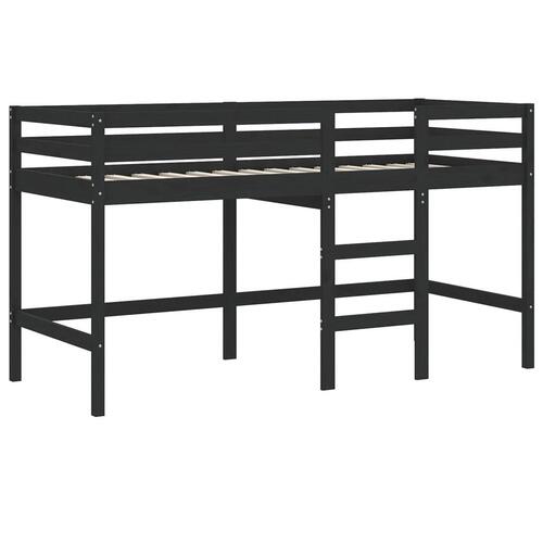Højseng med stige 90x190 cm massivt fyrretræ sort