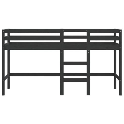 Højseng med stige 90x190 cm massivt fyrretræ sort