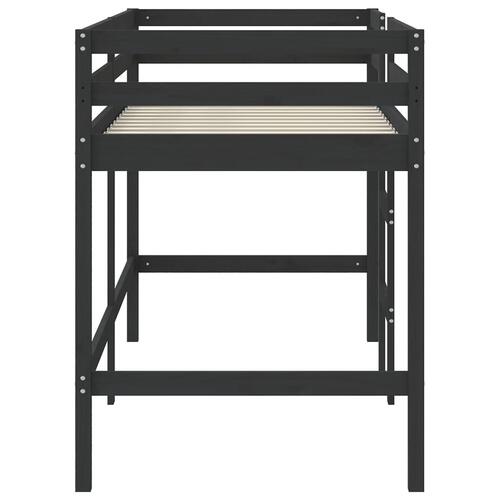 Højseng med stige 90x190 cm massivt fyrretræ sort