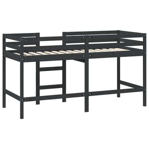 Højseng med stige 90x190 cm massivt fyrretræ sort