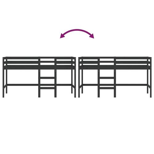 Højseng med stige 90x190 cm massivt fyrretræ sort
