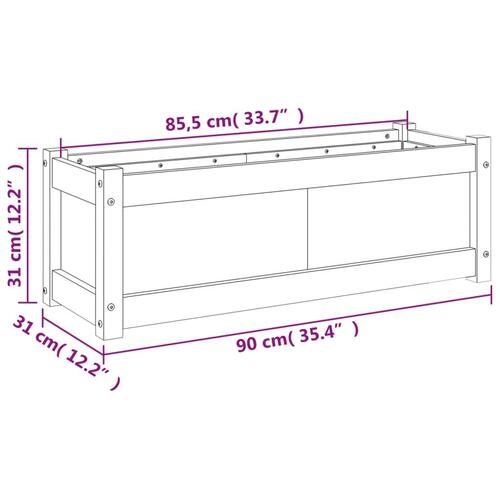 Plantekasse 90x31x31 cm massivt fyrretræ hvid
