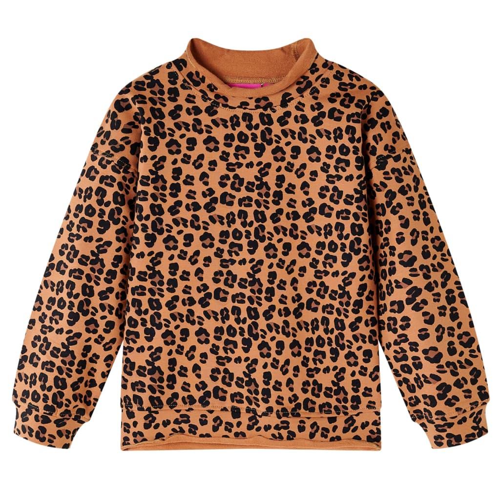 Sweatshirt til børn str. 104 - lys cognac med leopardprint billede
