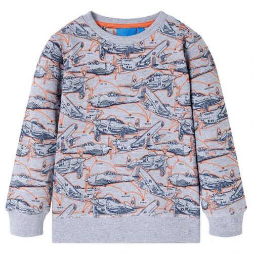 Sweatshirt til børn - str. 140, gråmeleret med fly