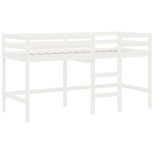 Højseng med stige 90x200 cm massivt fyrretræ hvid