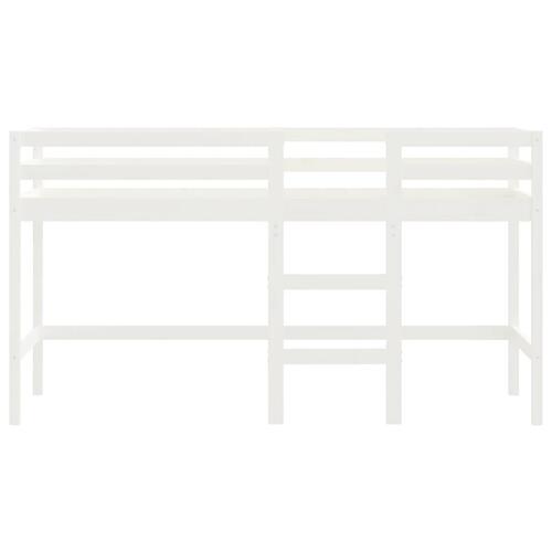 Højseng med stige 90x200 cm massivt fyrretræ hvid