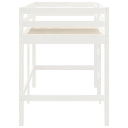 Højseng med stige 90x200 cm massivt fyrretræ hvid