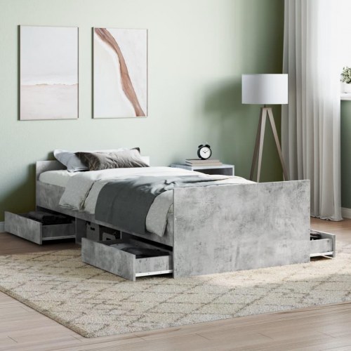 Sengeramme med sengegavl og fodgærde 90 x 190 cm - betongrå