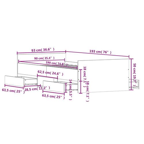 Sengeramme med sengegavl og fodgærde 90x190 cm betongrå