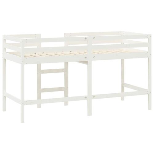 Højseng med stige 90x190 cm massivt fyrretræ hvid