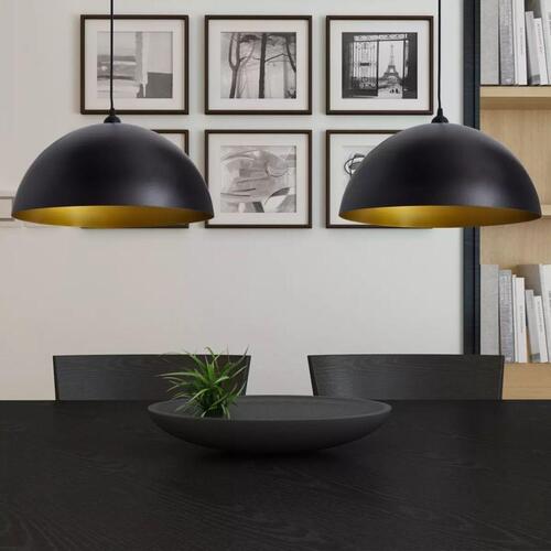 Loftslampe halvkugle 2 stk. højdejusterbar sort