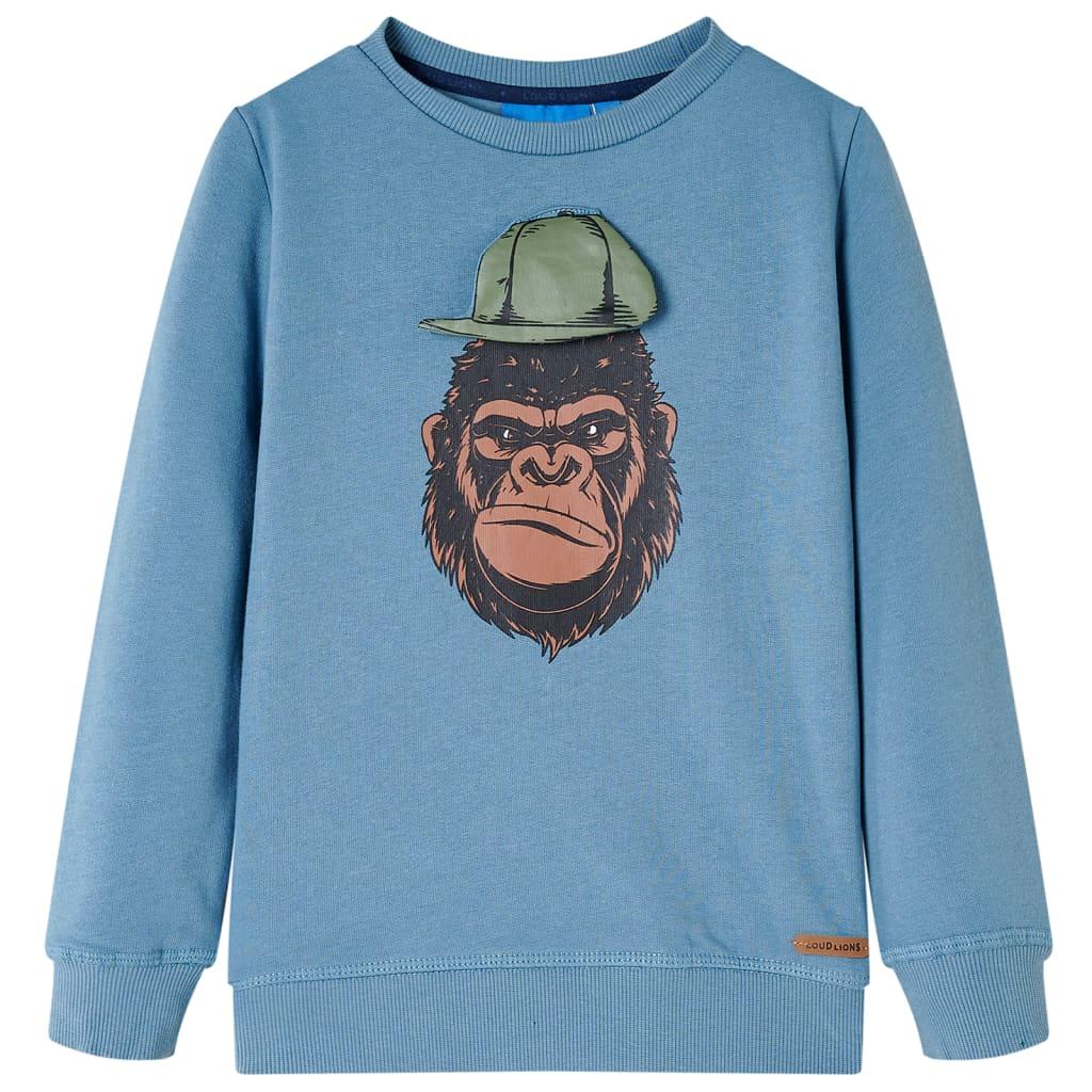 Sweatshirt til børn - mellemblå med gorilla-print, str. 128 billede