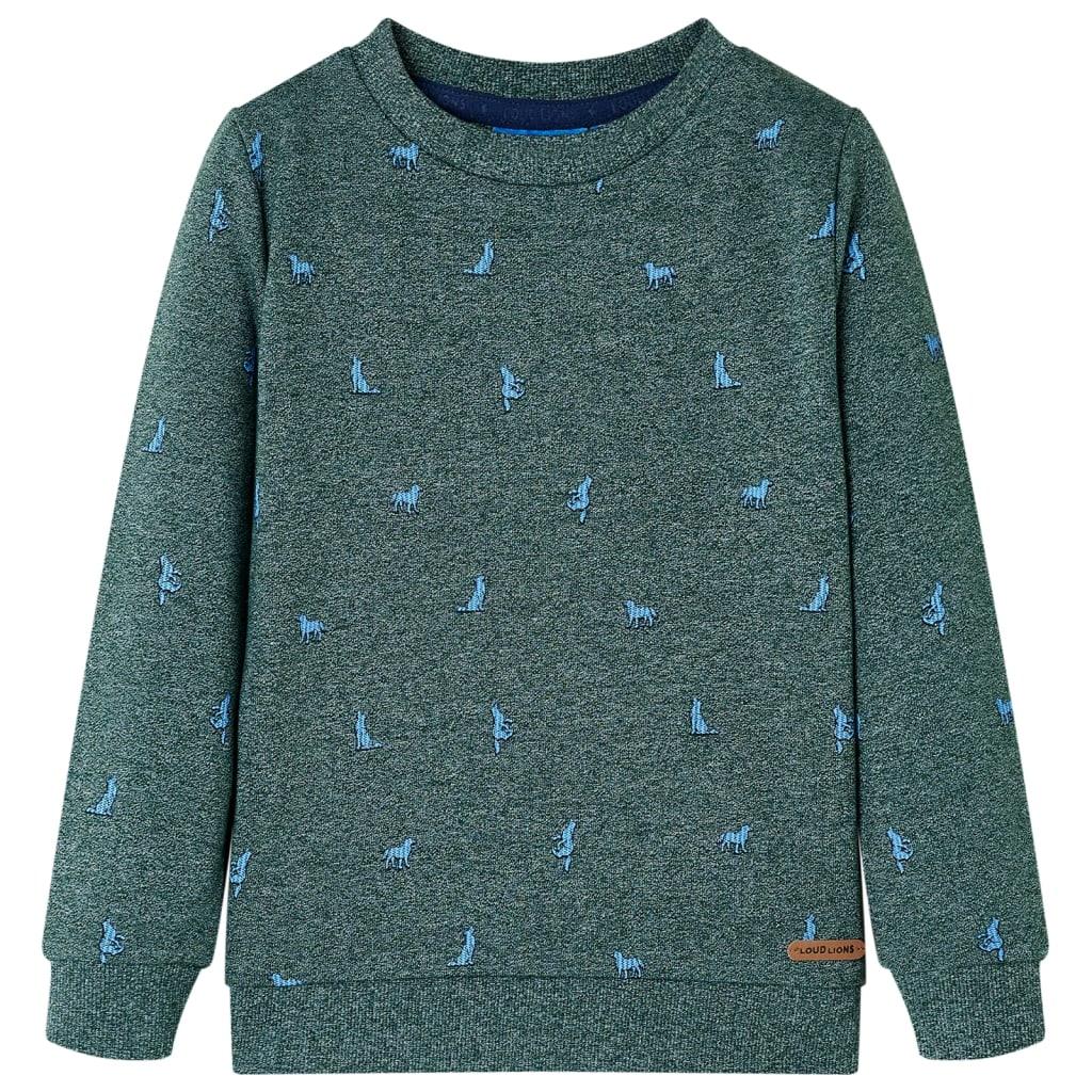 Sweatshirt til børn - mørkegrønmeleret med hundeprint, str. 128 billede