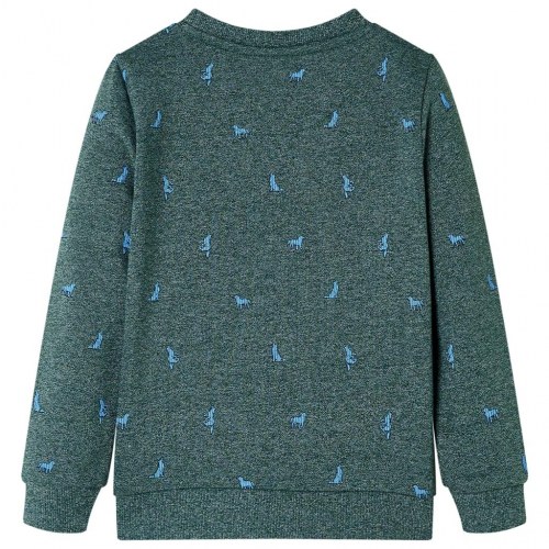 Sweatshirt til børn - mørkegrønmeleret med hundeprint, str. 104
