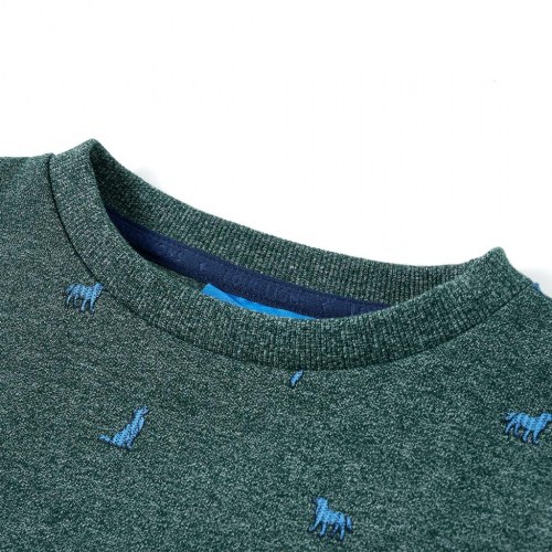 Sweatshirt til børn - mørkegrønmeleret med hundeprint, str. 104