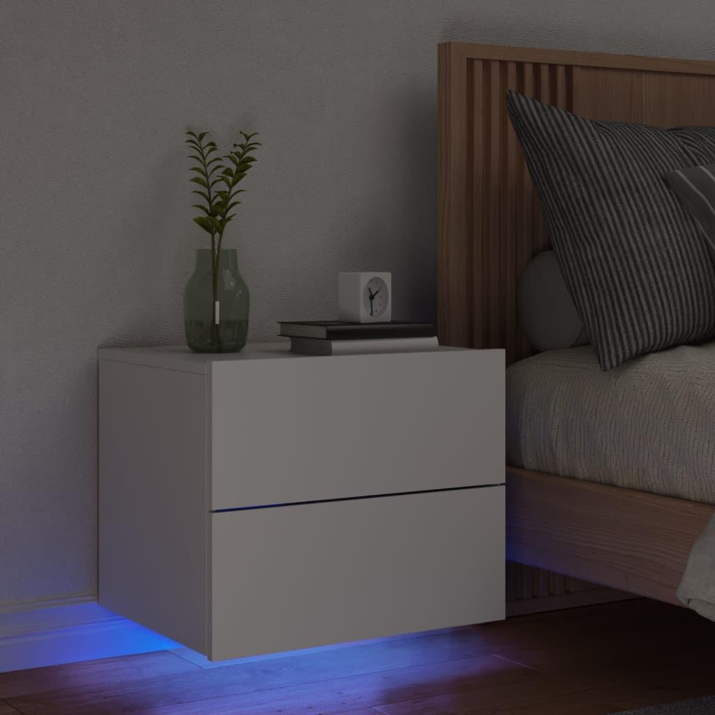 Væghængt sengebord med LED-lys hvid