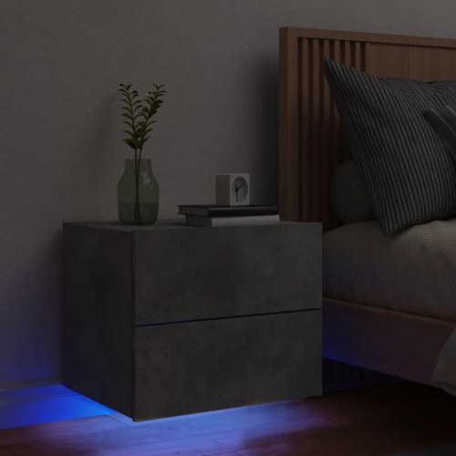 Væghængt sengebord med RGB LED-lys - betongrå, 50 × 39 × 41 cm