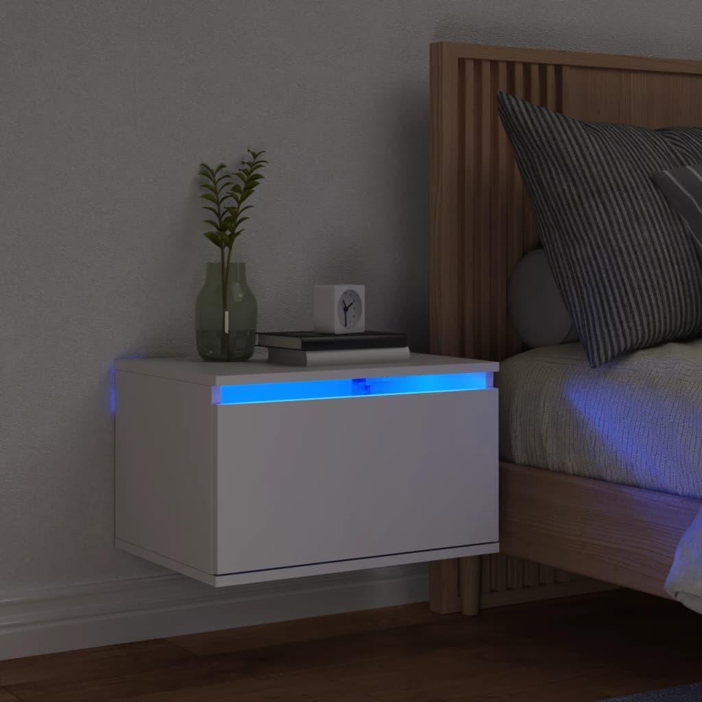 Væghængt sengebord med LED-lys hvid