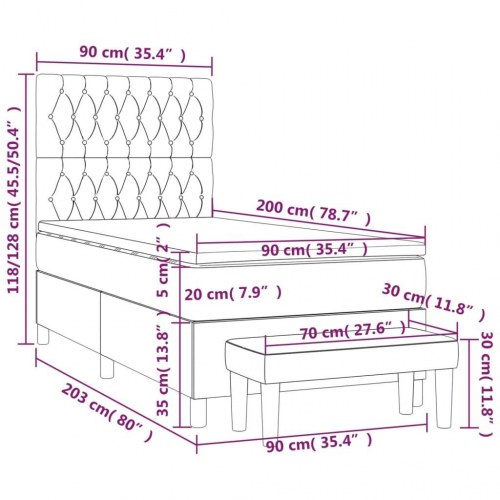 Kontinentalseng med madras 90×200 cm - stof, mørkebrun