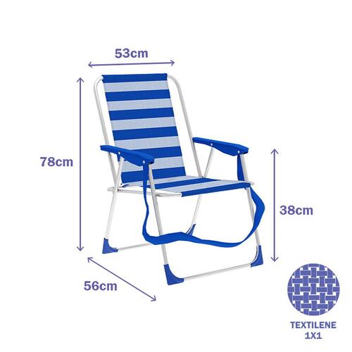 Polstrede Campingstol Marbueno Striber Blå Hvid 53 x 78 x 56 cm