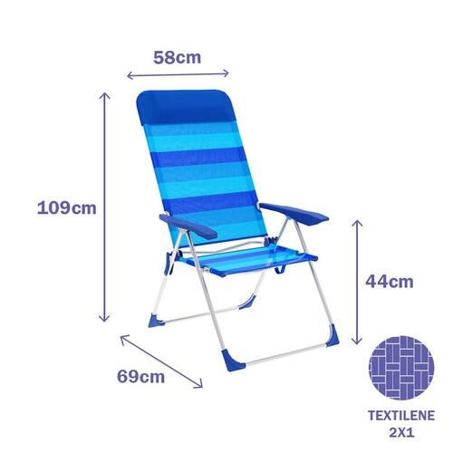 Polstrede Campingstol Marbueno Striber Blå 69 x 109 x 58 cm