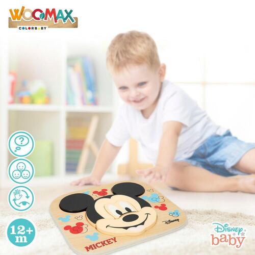 Børne Puslespil af Træ Disney Mickey Mouse + 12 måneder 6 Dele (12 enheder)