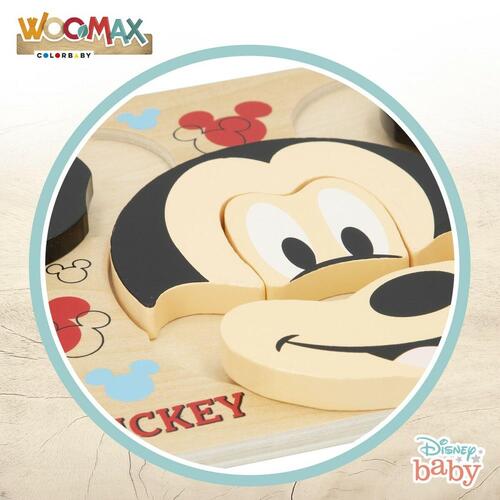 Børne Puslespil af Træ Disney Mickey Mouse + 12 måneder 6 Dele (12 enheder)